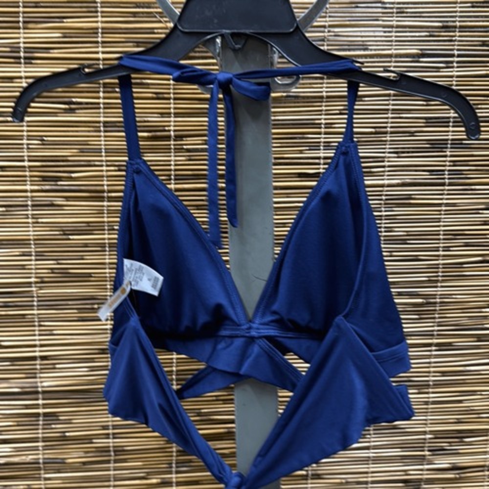 Women's Triangle Bralette Faux Wrap‎ Halter Bikini Top - Shade & Shore Navy XL - Picture 3 of 3
